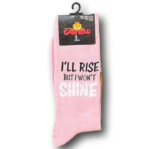 3/$20 Garfield "I'll Rise But I Won't Shine" Funny Novelty Crew Socks - NWT